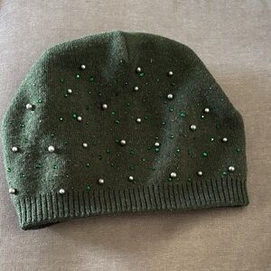 Green Beaded Knit Cashmere blend Beanie